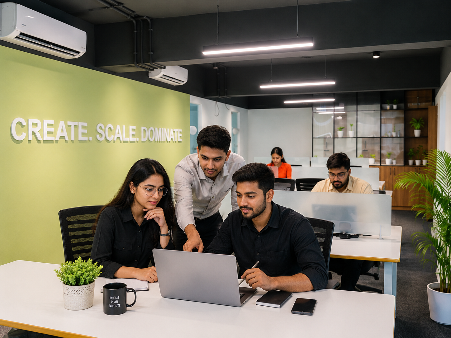 Young professionals collaborating in a modern workspace